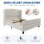 Structure de lit tapissier très grand en velours, tête de lit et pied de lit à oreilles de 51 po de hauteur avec capitonnage à boutons profonds, support en lattes de bois pouvant supporter 1000 lb, aucun sommier requis, assemblage facile, beige-809206539-809206543