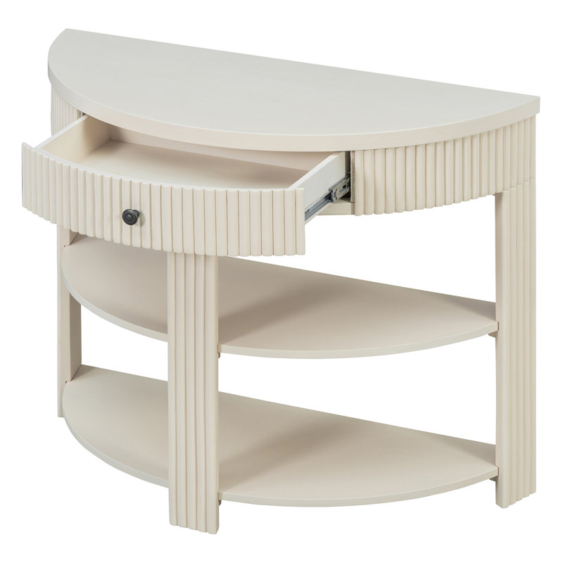 Console en bois avec tiroir et tablettes, Crème