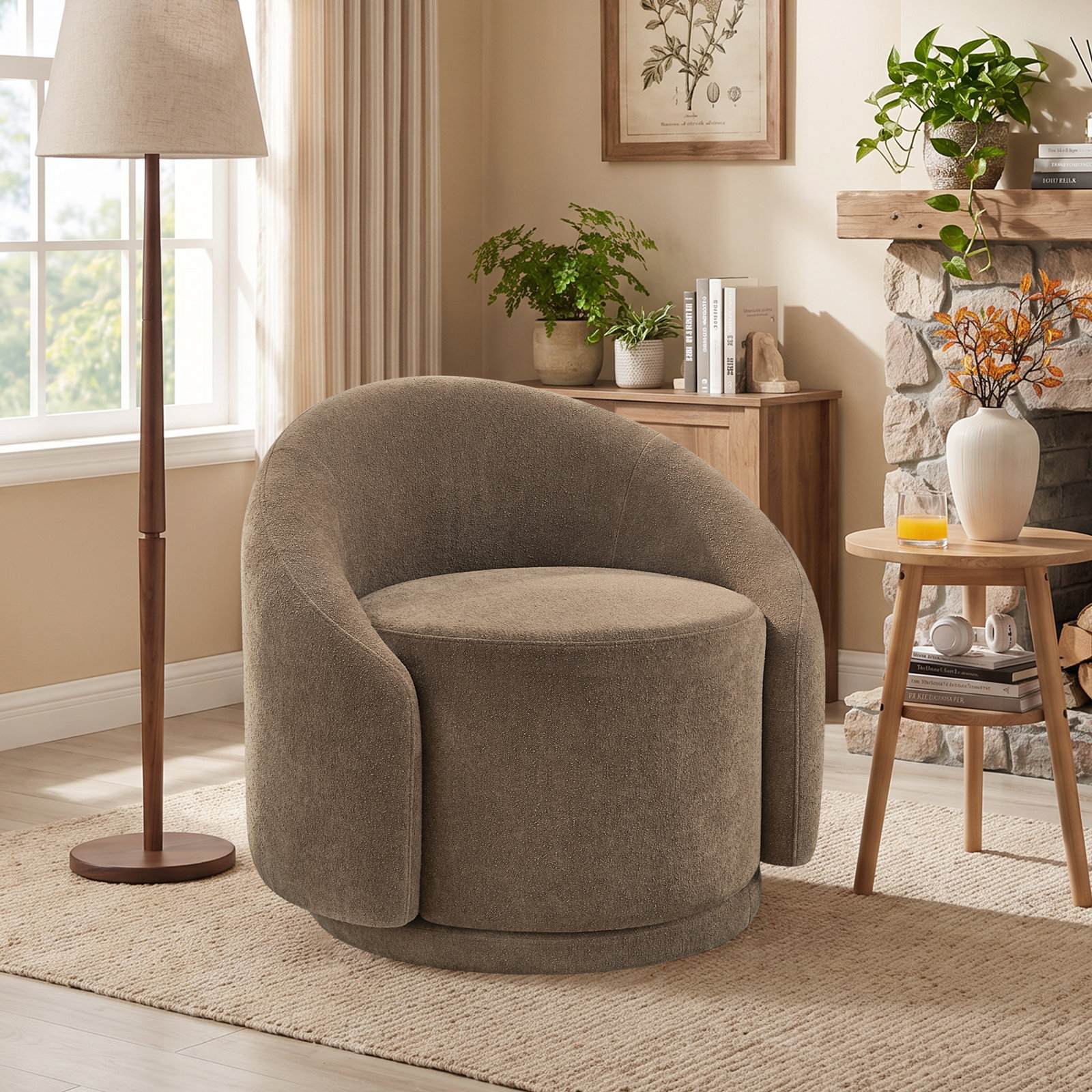 Pasadena Upholstered Swivel Accent Chair, Chocolate Performance Boucle