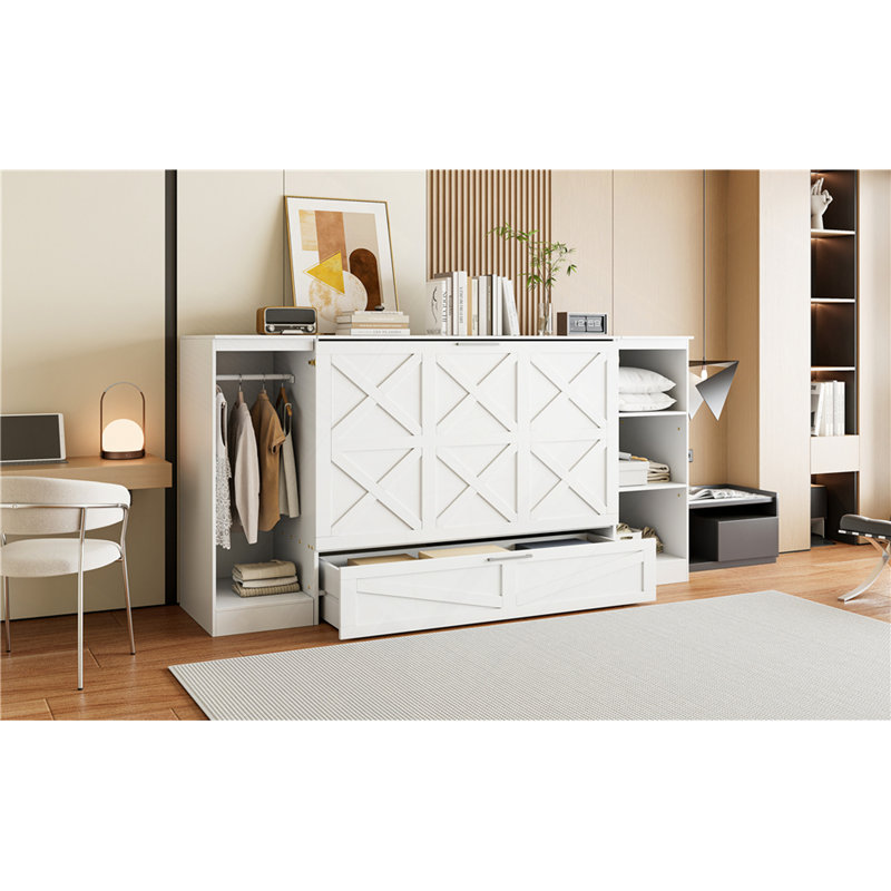 Lit escamotable simple avec tablettes de chevet et garde-robe