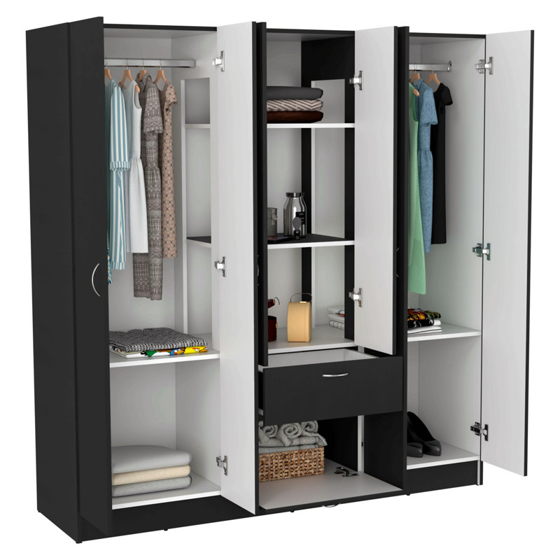 Armoire à six portes, sept tablettes intérieures, un tiroir et une tringle