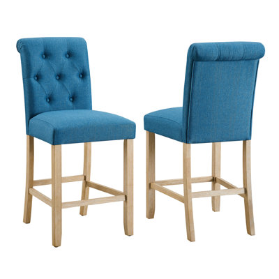 Tabouret bleu à hauteur de comptoir (2) - dossier à boutons et siège rembourré confortable pour la cuisine et la salle à manger