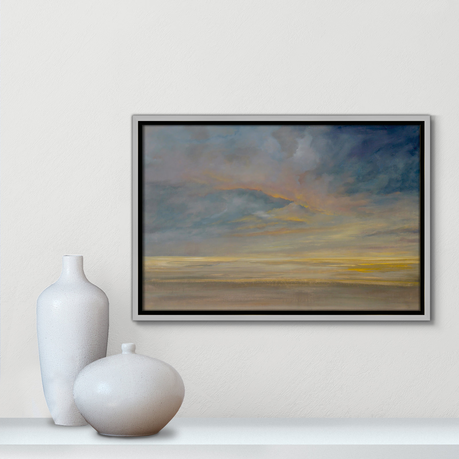 Saffi "Dawning Unrest" Painting, 13.5" H x 19.5" W, Silver