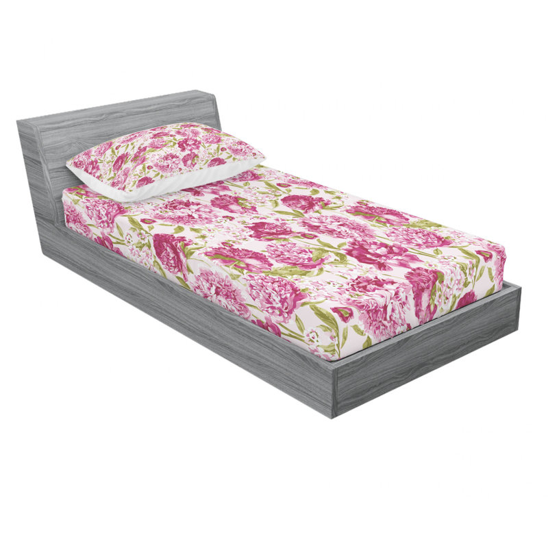 Microfiber Floral Sheet Set, Twin Sheet Set with Fitted Sheet, Pink Floral