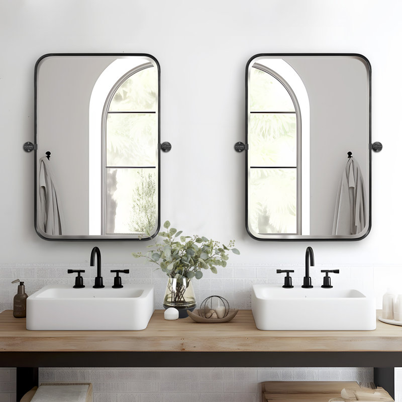 Orton Metal Wall Mirror with Adjustable Tilted Frame, Black, 36" x 24"