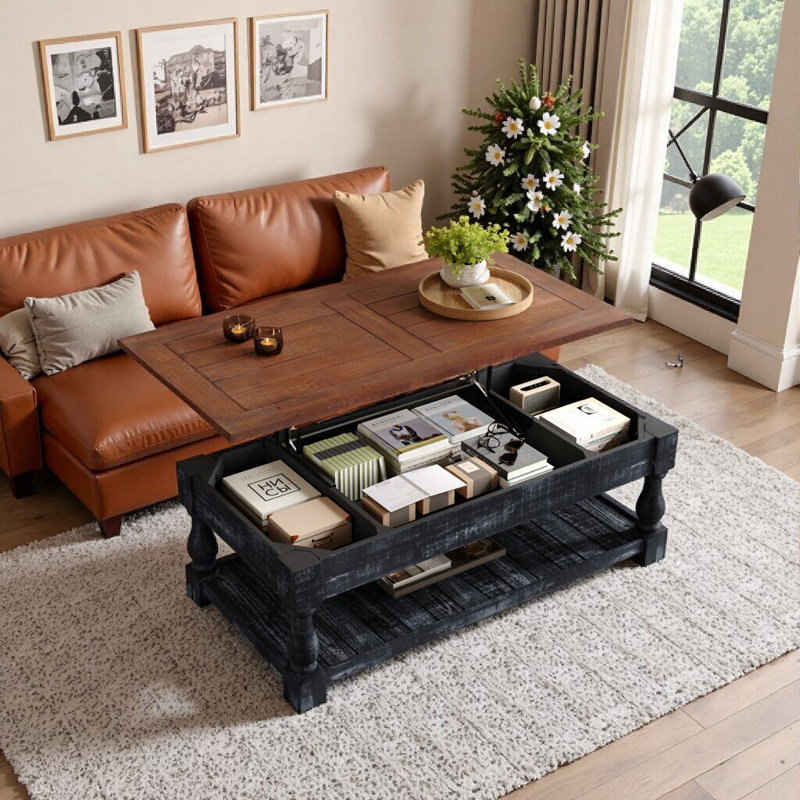 Table basse avec rangement et tablette inférieure pour le salon Retro Lift