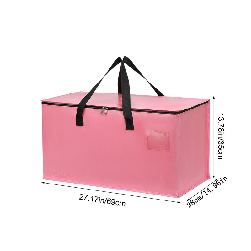  4 Pack Storage Bins with Lids, Heavy Duty Closet Organizers and Storage, Foldable Clothes Storage Bags, Storage Containers for Blanket, Comforter, Pillow, Bedding (Pink, 4 Pack)