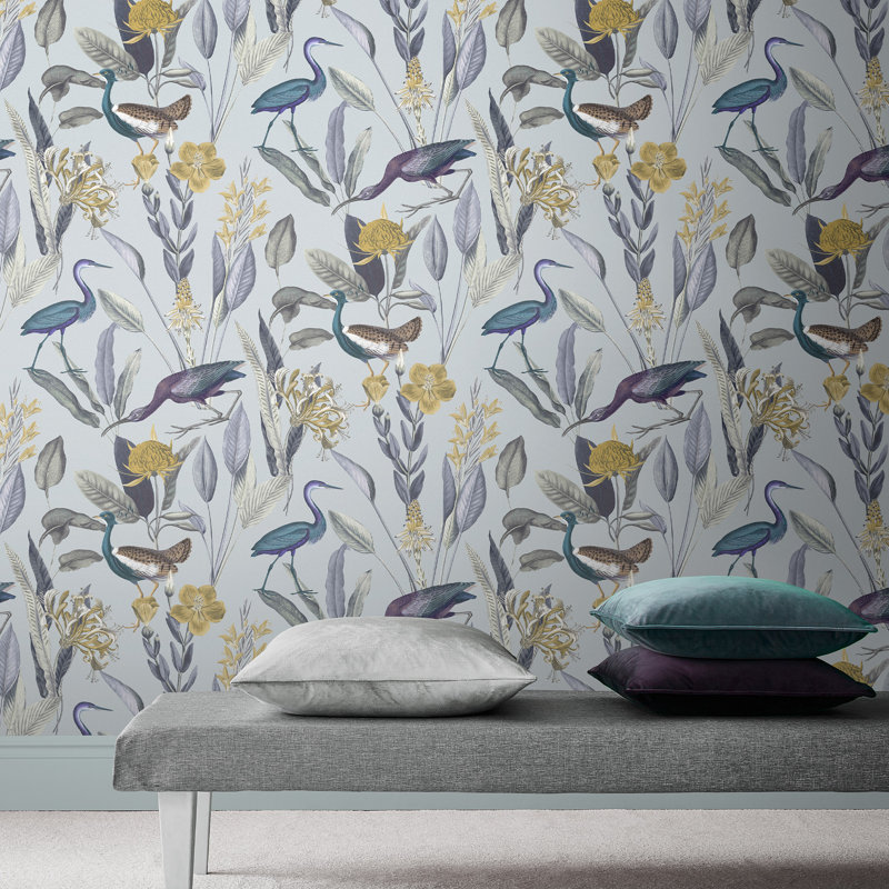 Papier peint floral , gris