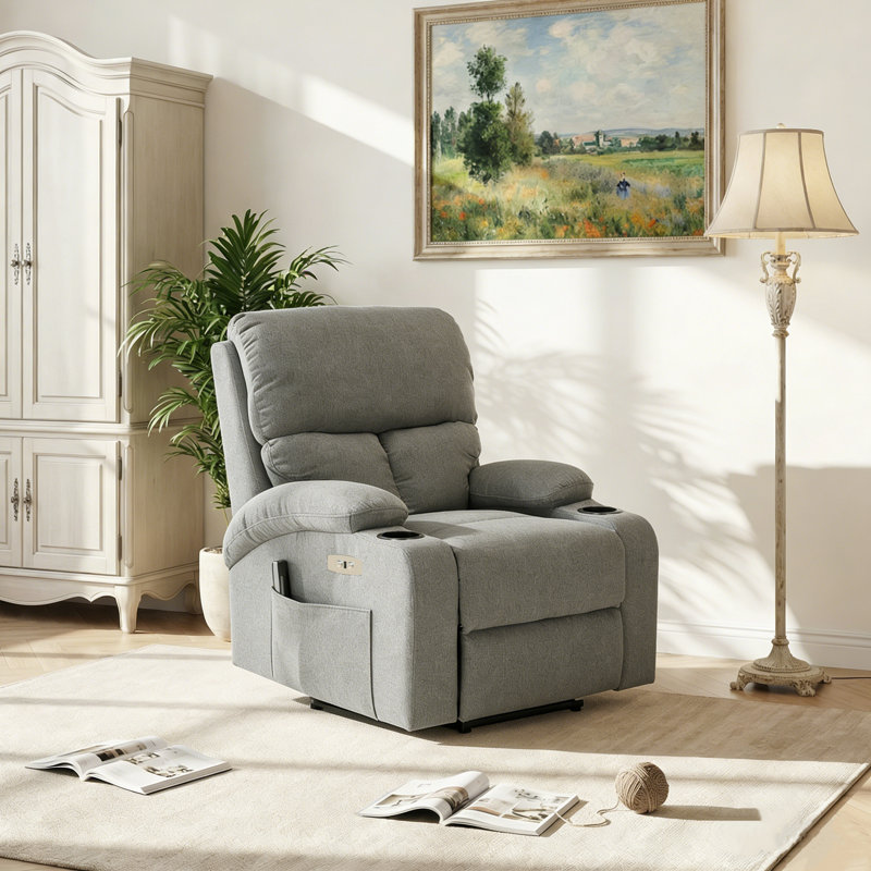79cm Wide Chenille Glider Standard Recliner with Massager, Green
