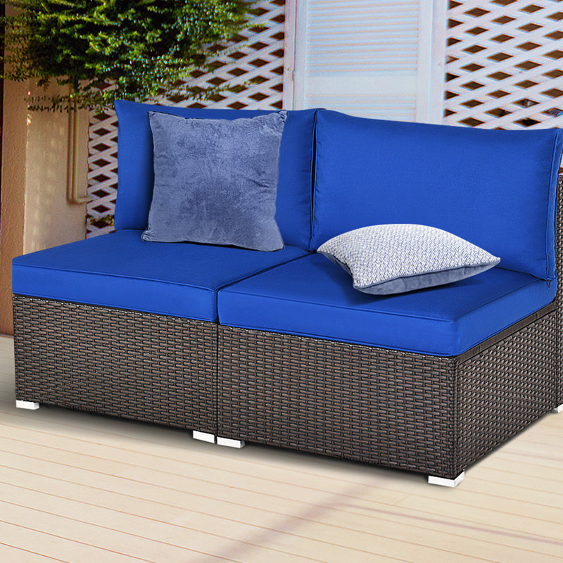 Canapé d'extérieur en osier de 51 po avec coussins Jeadon, Bleu marine