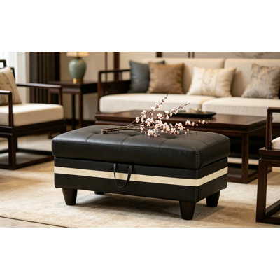 Faux Leather Storage Ottoman