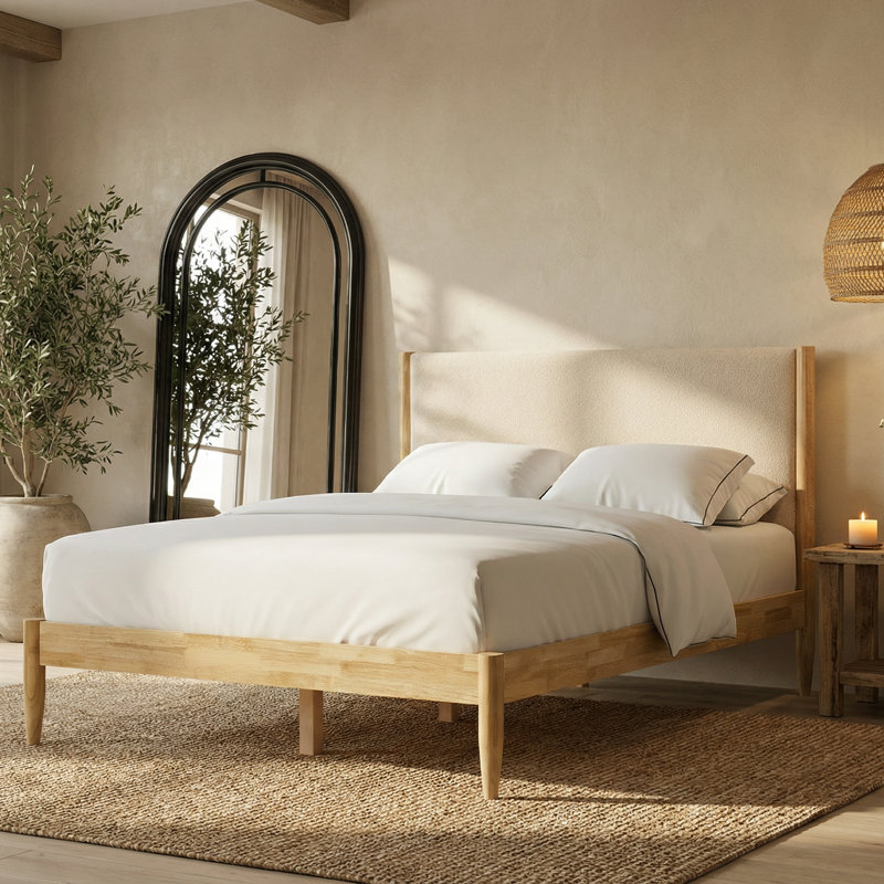 Base de lit tapissier Besan, Queen, Boucle taupe