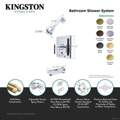 Robinet de baignoire et douche à pression équilibrée à poignée simple Kingston Brass Kingston