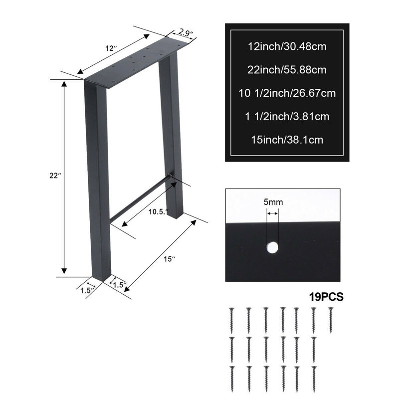 Pied de table en métal Erickah, H 22 po x l 15,30 po x P 2,90 po