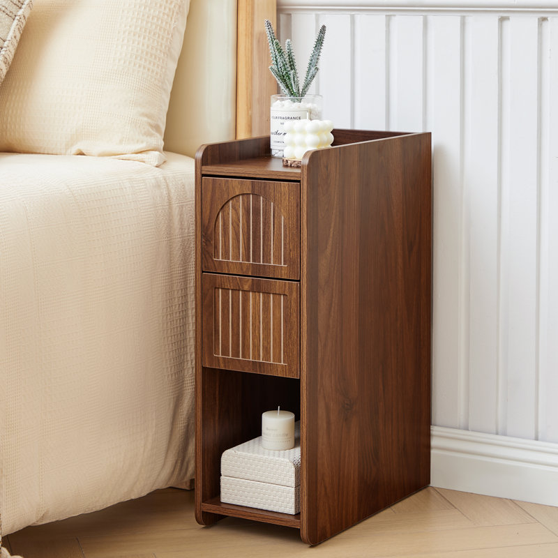 Ailey 2-Drawer Narrow Nightstand with Push-to-Open, Compact Bedside Table, 1