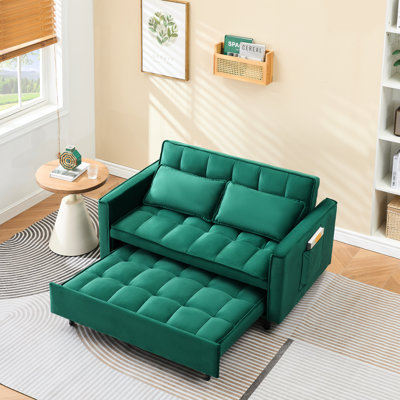 Velvet Bed, 55 Inches, 2 Seats, Sponge Filled , S Spring Seat, For Bohemian Living Room Decor 55" Solid Wood And Wood-based Panel Frame, Ideal Fresh Natural Style