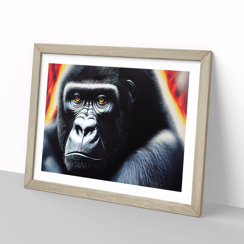Unique Gorilla - Framed Print, 25cm H x 34cm W x 2cm D, Oak