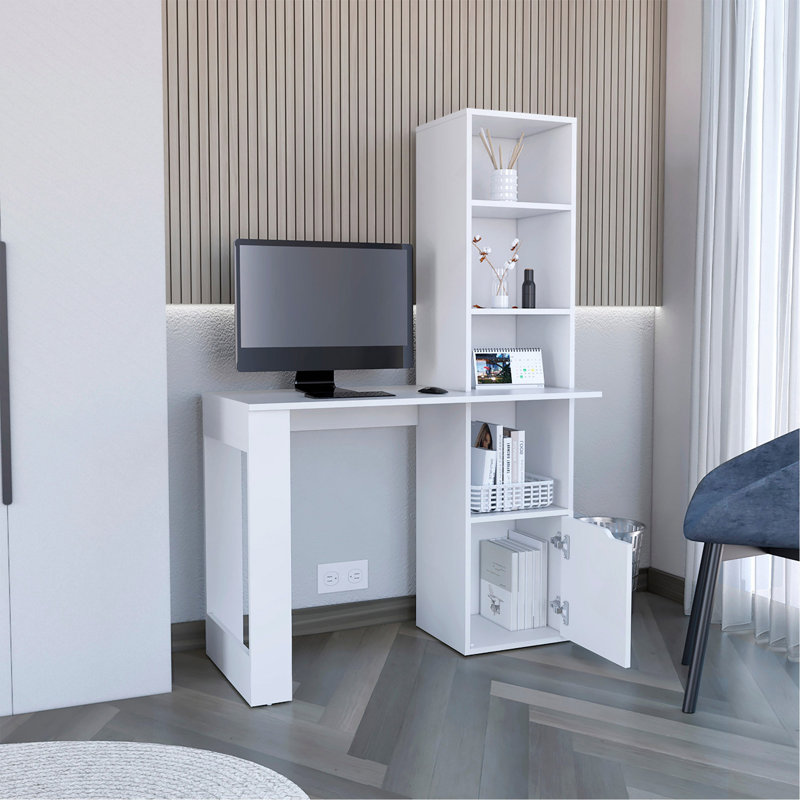 Bureau d'écriture avec bibliothèque et armoire, Blanc