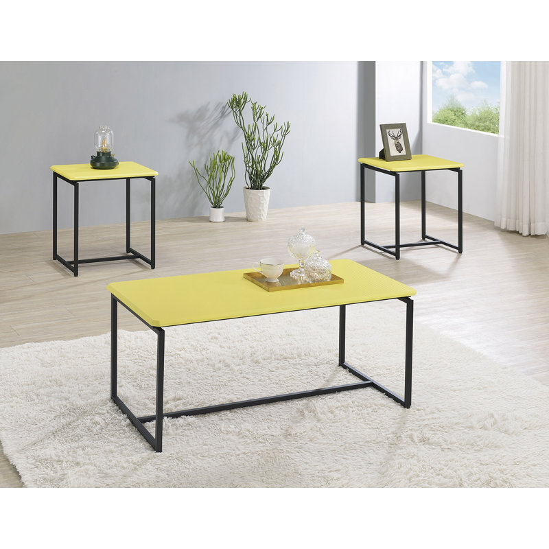 Ensemble de table basse et table de bout en fibre de carbone 3 pièces GT, Jaune