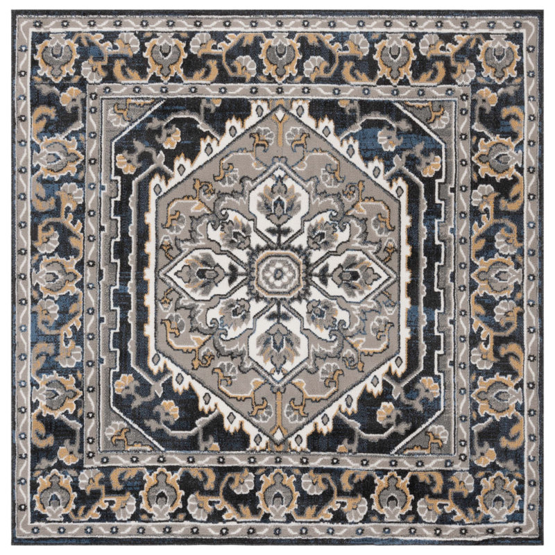Tapis oriental gris en jute / sisal / polypropylène tissé à la machine Keresa, Carré 6 pi 7 po