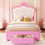 Lit plateforme tapissier simple avec DEL, tête de lit couronne, rose + blanc, stable et calme