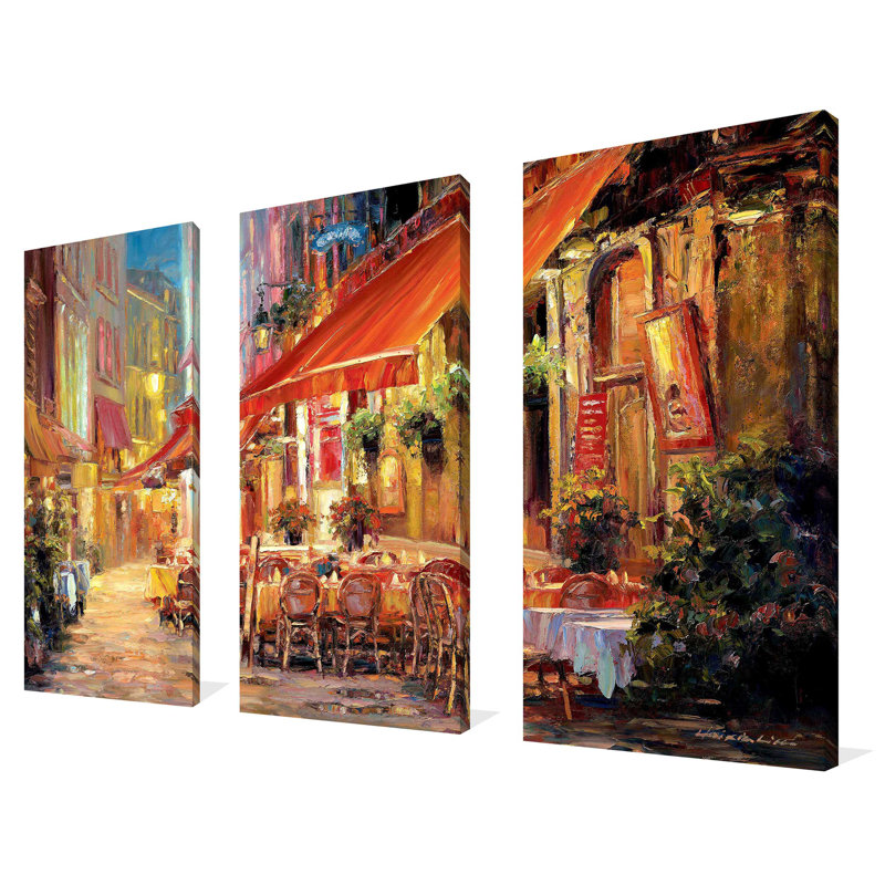 «Cafe in Light», ensemble de 3 peintures sur toile tendue, H 24 po x l 36 po x P 0,75 po