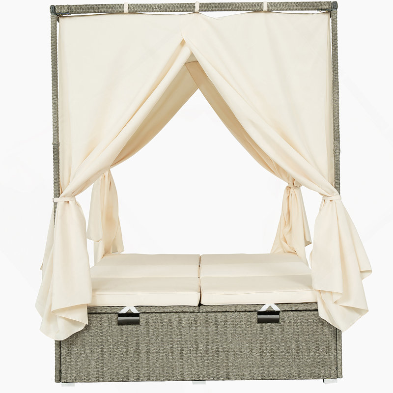 Lit de soleil réglable avec rideau, High Com Fort, avec 3 couleurs, Beige, Gris clair