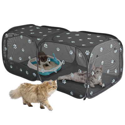 Cage pour chien, chenil pour chat, tente pour animal de compagnie portative simple, parc pour chien et chat 2-en-1 avec coussins de peluche, parc pour animal de compagnie, cage de chenil pour l'intérieur et l'extérieur