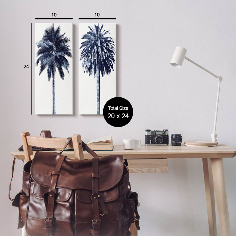 Modern Blue and White Palm Tree Canvas Art Set