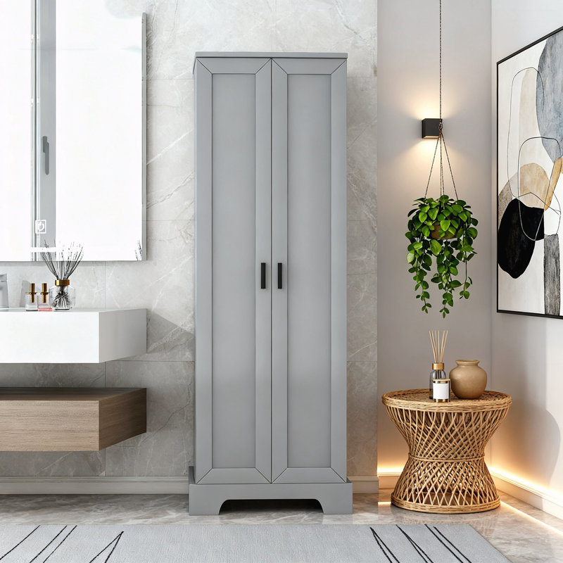 Armoire de rangement avec deux portes pour la salle de bain, Gris
