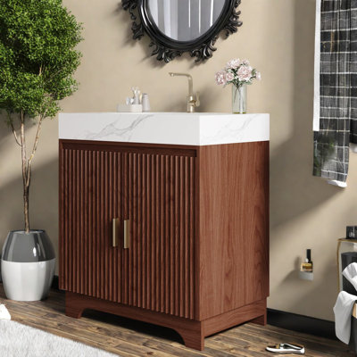 Meuble-lavabo moderne en noyer de pouce (doit inclure le meuble-lavabo et le lavabo)