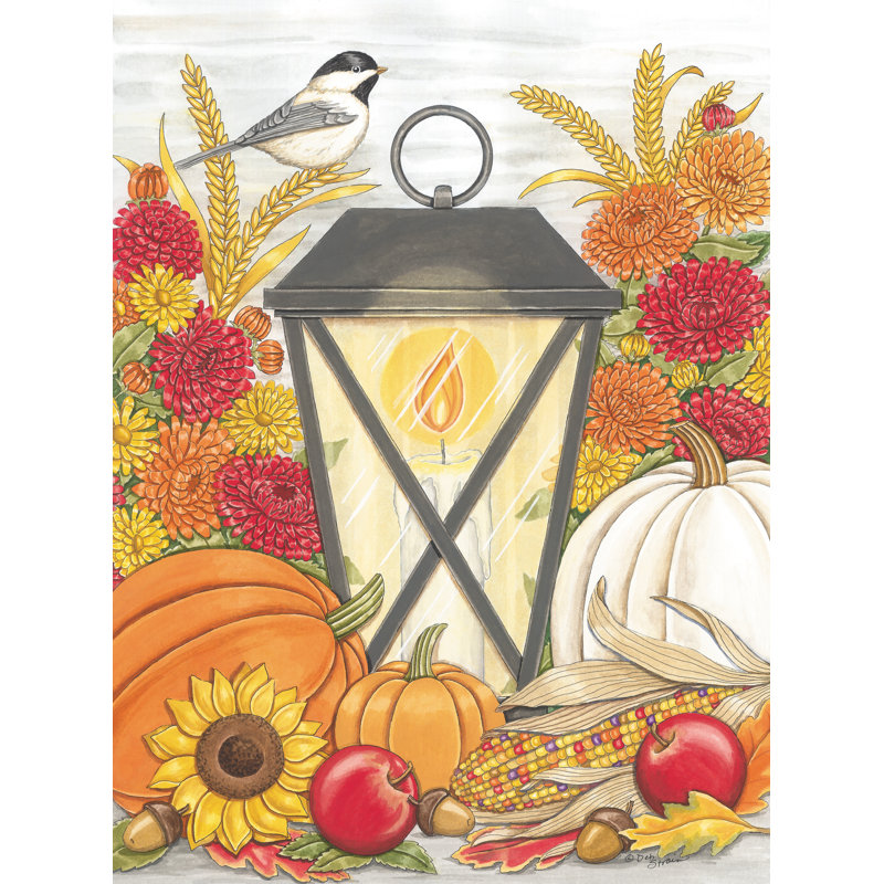 «Reakwon Fall Lantern» avec mésange sur toile par Deb Strain, H 12 po x l 8 po