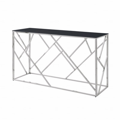 Modern Glass Console Table, 55" Gold Sofa Table With Sturdy Metal Frame And Black Tempered Glass Top, For Living Room Entryway Bedroom