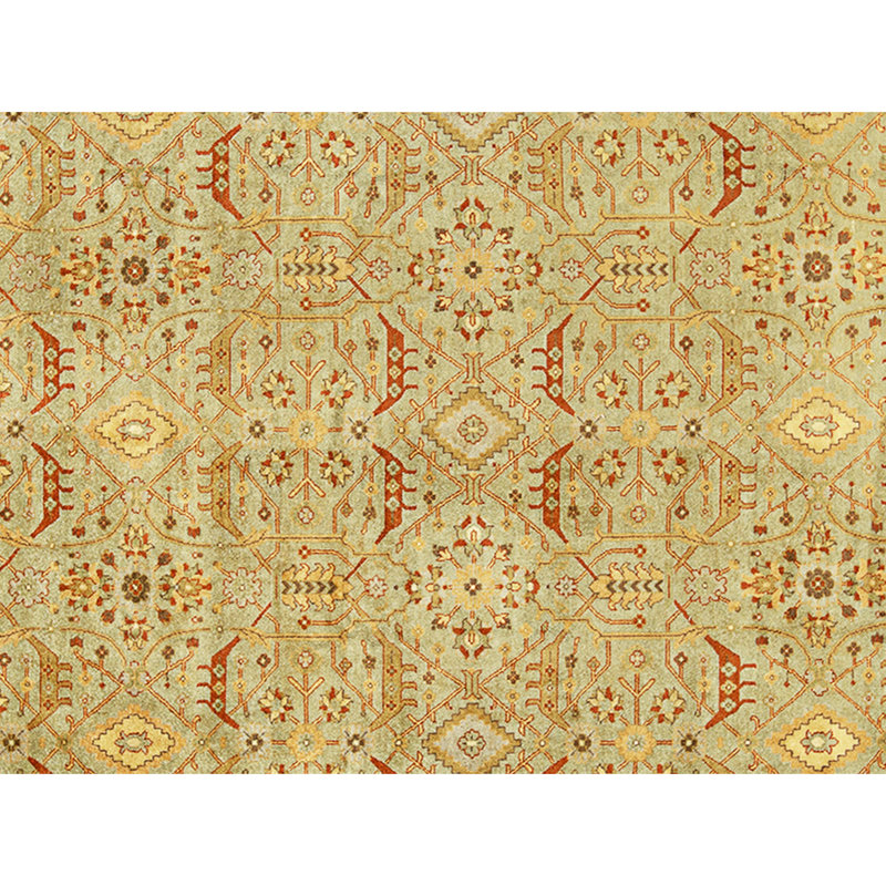 High-Quality Hand-Knotted Green And Beige Area Rug