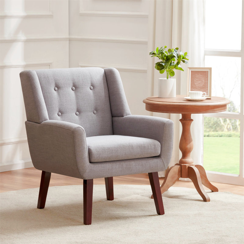 Halcott 29.2'' Wide Tufted Armchair, Light Grey Linen Blend