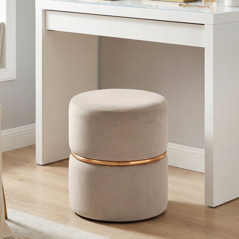 Artin 36cm W Velvet Round Footstool, Beige