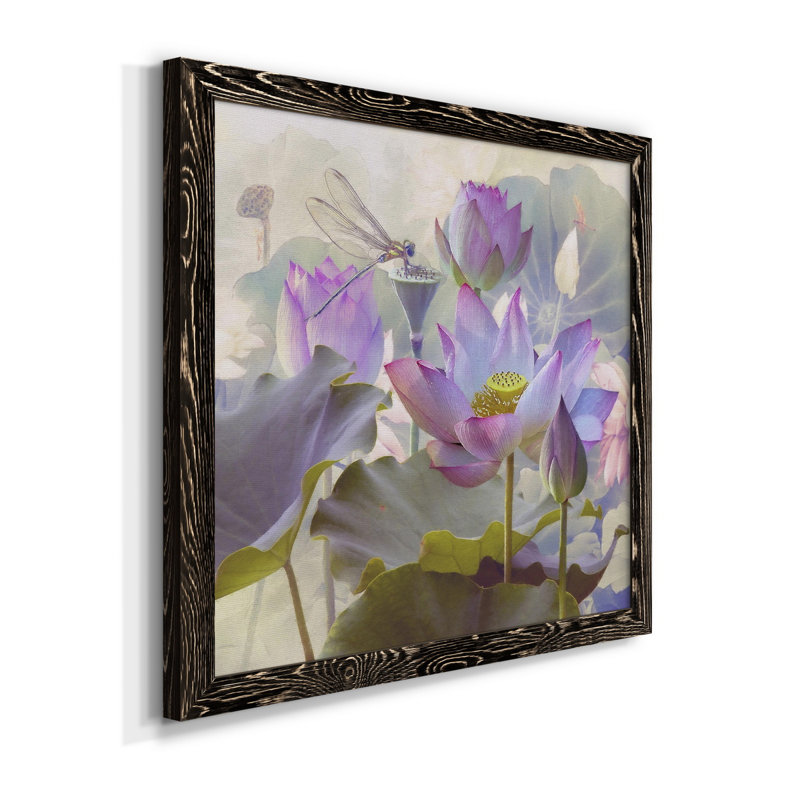 Lotus Sanctuary II - Toile encadrée de qualité supérieure - prête à être accrochée, H 17 po x l 17 po x P 1,5 po, Cadre noir
