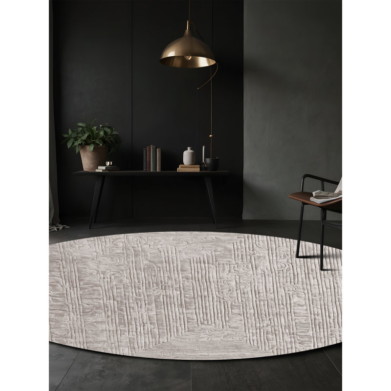 Machine Washable Gray Area Rug, Round 4'