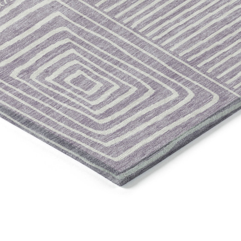 Lavender Geometric Flat Woven Washable Synthetic Rug