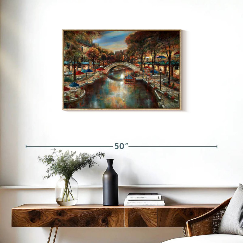Soirée sur le canal, Cadre flottant en bois naturel, 31 po x 21 po