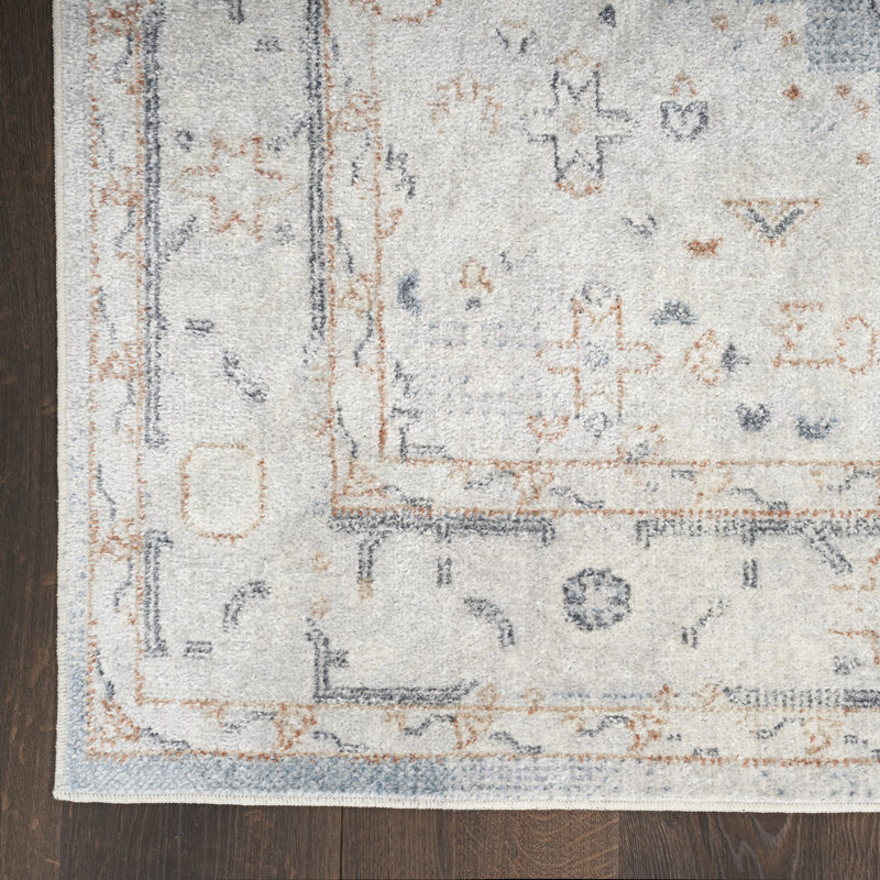 Tapis persan bleu clair lavable à la machine Probolinggo, Rectangle 5 pi 3 po x 7 pi