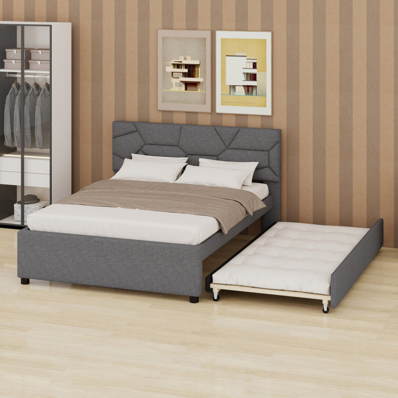 Lit plateforme tapissier Modern, Gris