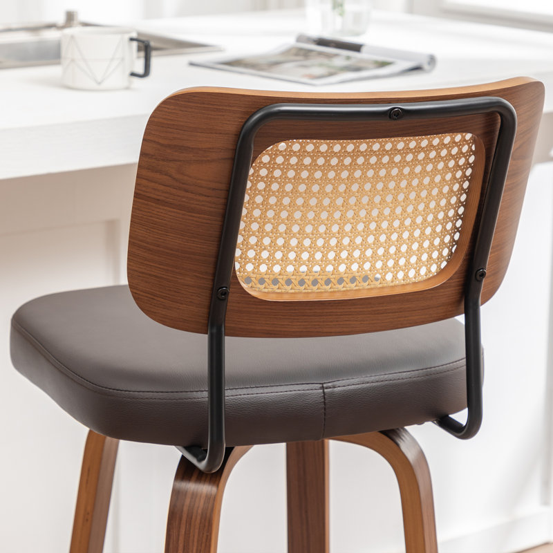 Tabouret de bar pivotant avec dossier en similicuir Cane, Tabouret de comptoir (siège d'une hauteur de 26,3, Noir