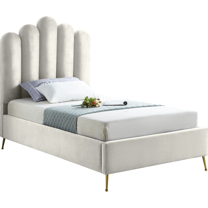 Sonette Upholstered Platform Bed, Twin, Cream Velvet