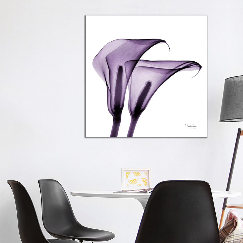Calla Lilies II by Albert Koetsier - Print on Canvas, 93.98 cm H x 93.98 cm W, Brown Floater Framed