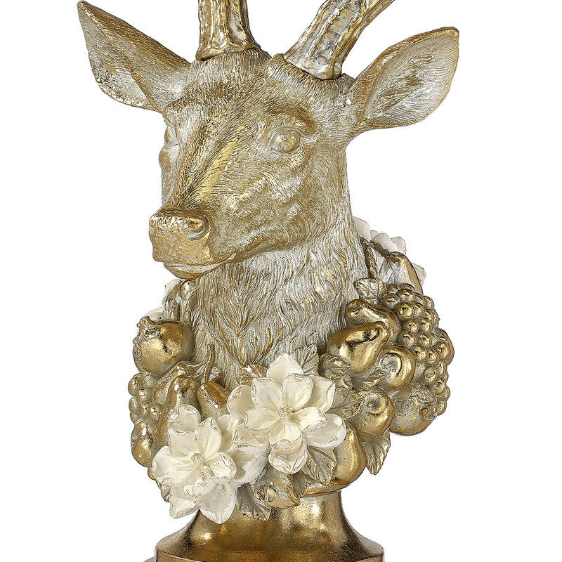 21" Resin Deer Bust With Magnolia Garland