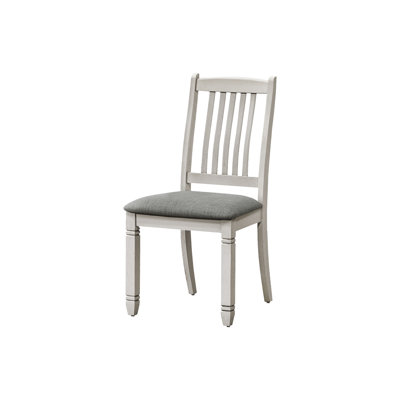 Coxo Dining Chair Set Of 2, Gray Fabric Padded Seat, Slatted Wood Back