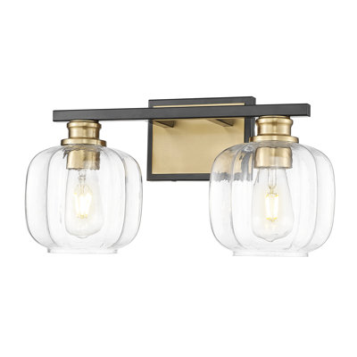 Veronica 17.5 in. Matte Black and Brass 2-Light Vanity With Clear Glass Globes