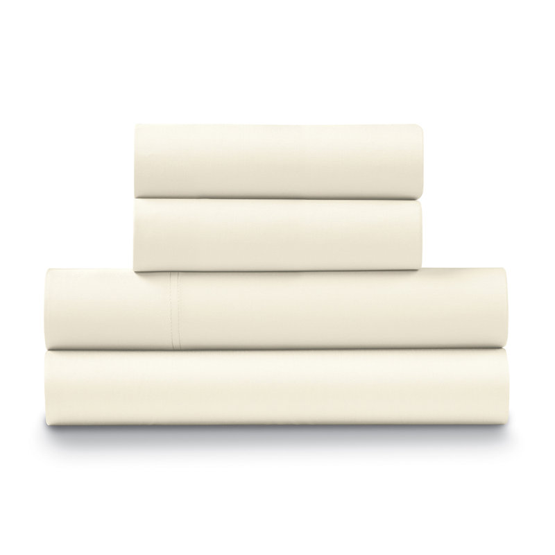  Ensemble de draps 500 fils en satin de coton 500 fils (4 pièces), Crème, Très grand lit