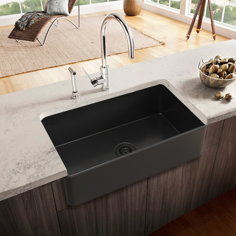 Farmhouse Single Basin Kitchen Sink, 10" H x 30" L x 18", White